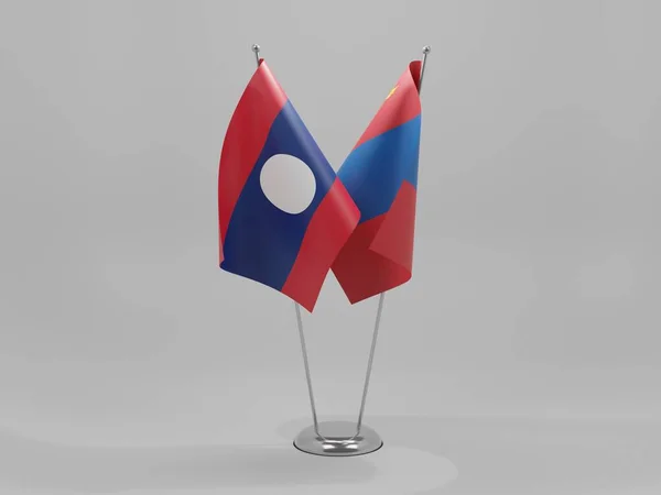 Mongolië Laos Samenwerkingsvlaggen Witte Achtergrond Render — Stockfoto