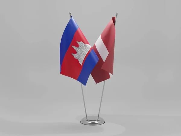 Λετονία Καμπότζη Σημαίες Συνεργασίας Λευκό Φόντο Render — Φωτογραφία Αρχείου