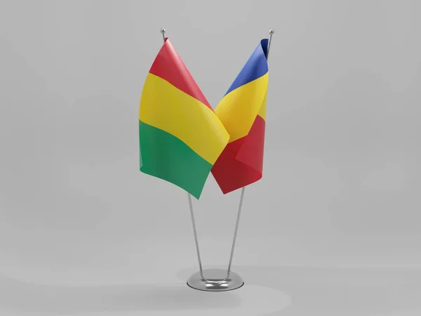 Rumania Banderas Cooperación Guinea Fondo Blanco Render —  Fotos de Stock
