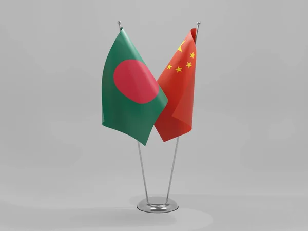 Çin - Bangladeş İşbirliği Bayrakları, Beyaz Arkaplan - 3D Render