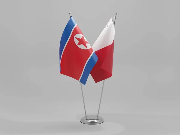 Malta Korea Północna Flagi Współpracy Białe Tło Render — Zdjęcie stockowe