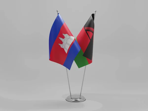 Malawi Kamboja Cooperation Flags White Background Render — Stok Foto