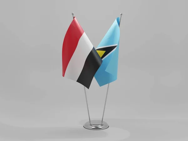 Σημαίες Συνεργασίας Αγίας Λουκίας Υεμένης Λευκό Φόντο Render — Φωτογραφία Αρχείου