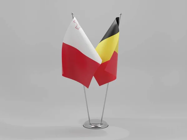 Bélgica Banderas Cooperación Malta Fondo Blanco Render —  Fotos de Stock