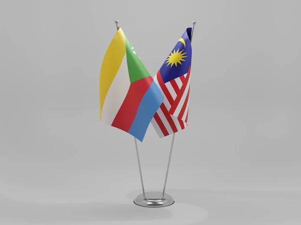 马来西亚 科摩罗合作旗 白色背景 3D渲染 — 图库照片