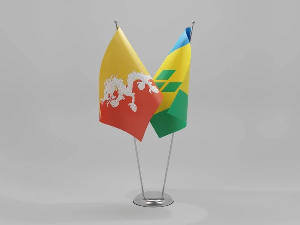 Saint Vincent Grenadyny Bhutan Flagi Współpracy Białe Tło Render — Zdjęcie stockowe
