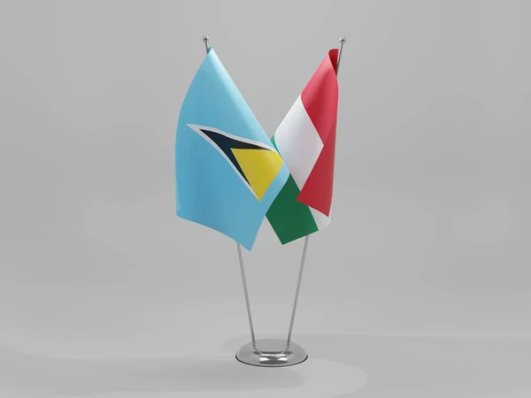 Węgry Saint Lucia Flagi Współpracy Białe Tło Render — Zdjęcie stockowe