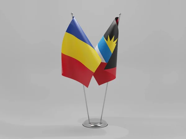 Antigua Barbuda Rumunia Flagi Współpracy Białe Tło Render — Zdjęcie stockowe