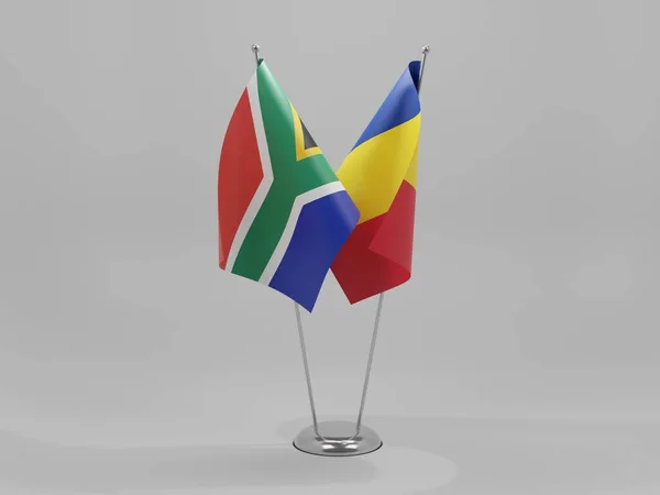Rumania Banderas Cooperación Sudáfrica Fondo Blanco Render —  Fotos de Stock
