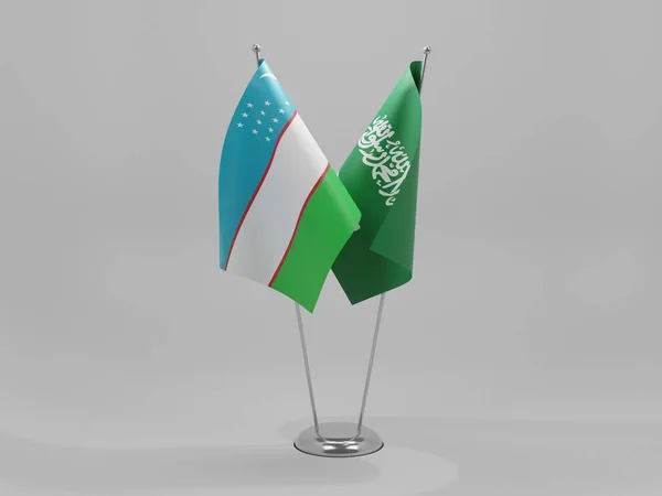 Arabia Saudyjska Uzbekistan Flagi Współpracy Białe Tło Render — Zdjęcie stockowe