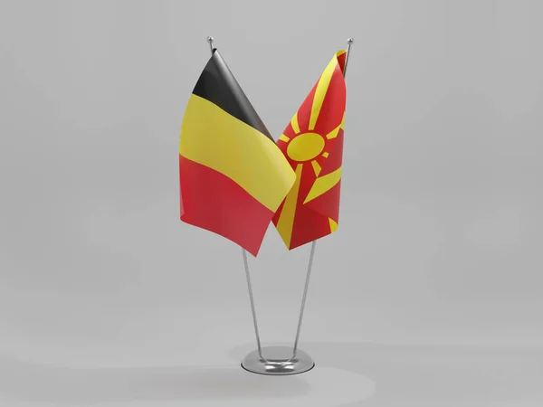 Macedonia Banderas Cooperación Bélgica Fondo Blanco Render —  Fotos de Stock