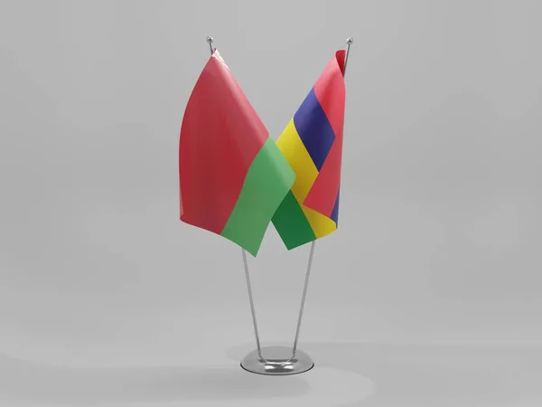 Mauritius Vitrysslands Samarbetsflaggor Vit Bakgrund Render — Stockfoto