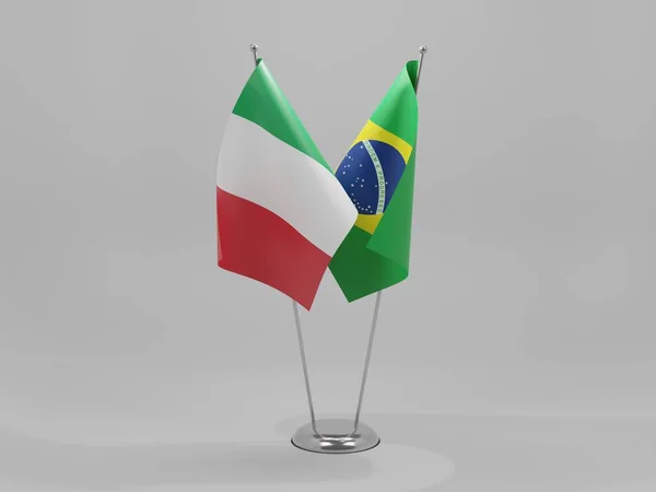 Brasil Itália Bandeiras Cooperação Fundo Branco Render — Fotografia de Stock