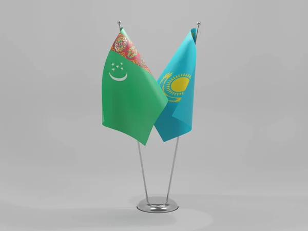 Kazachstan Turkmenistan Samenwerkingsvlaggen Witte Achtergrond Render — Stockfoto