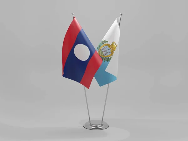 San Marino Laos Kooperationsfahnen Weißer Hintergrund Render — Stockfoto