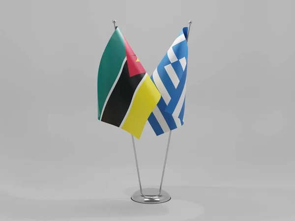 Grecia Bandiere Cooperazione Del Mozambico Sfondo Bianco Render — Foto Stock