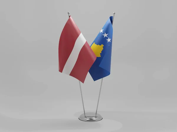 Kosovo Bandeiras Cooperação Letónia Fundo Branco Render — Fotografia de Stock