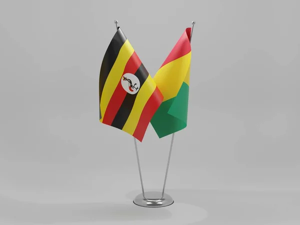 Guinea Bandiere Cooperazione Uganda Sfondo Bianco Render — Foto Stock