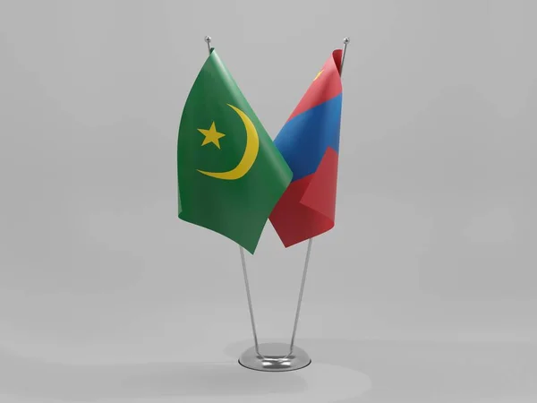 Mongolia Mauritania Banderas Cooperación Fondo Blanco Render — Foto de Stock