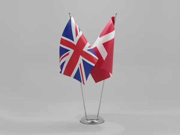 Dinamarca Reino Unido Bandeiras Cooperação Fundo Branco Render — Fotografia de Stock
