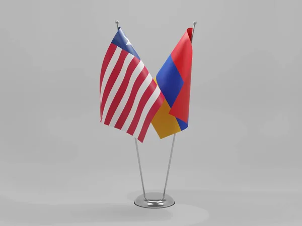 Arménia Libéria Bandeiras Cooperação Fundo Branco Render — Fotografia de Stock