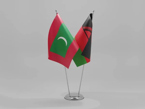 Μαλάουι Μαλδίβες Σημαίες Συνεργασίας Λευκό Φόντο Render — Φωτογραφία Αρχείου