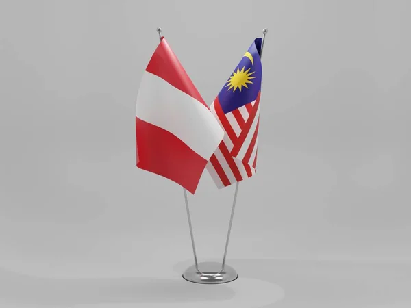 Malajsie Peru Spolupráce Vlajky Bílé Pozadí Vykreslování — Stock fotografie