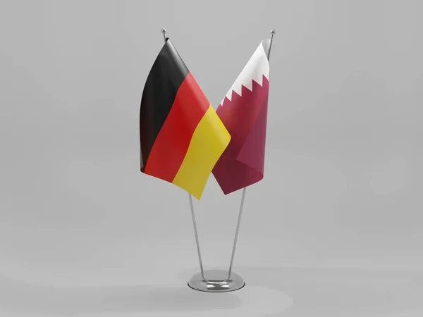 Qatar Alemania Banderas Cooperación Fondo Blanco Render — Foto de Stock