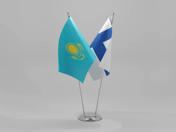 Finland Kazachstan Samenwerkingsvlaggen Witte Achtergrond Render — Stockfoto