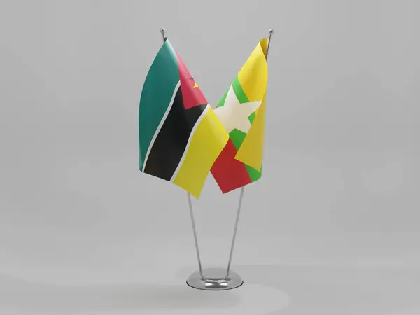 Myanmar Bandiere Cooperazione Del Mozambico Sfondo Bianco Render — Foto Stock