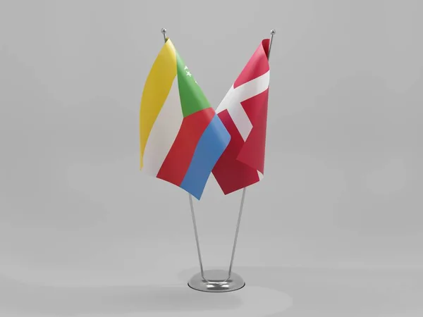 Dänemark Komoren Kooperationsflaggen Weißer Hintergrund Render — Stockfoto