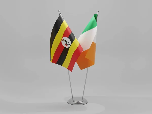 Irland Uganda Flaggor För Samarbete Vit Bakgrund Render — Stockfoto