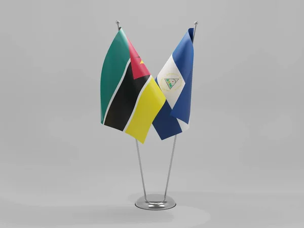 Nicaragua Samenwerking Mozambique Vlaggen Witte Achtergrond Render — Stockfoto