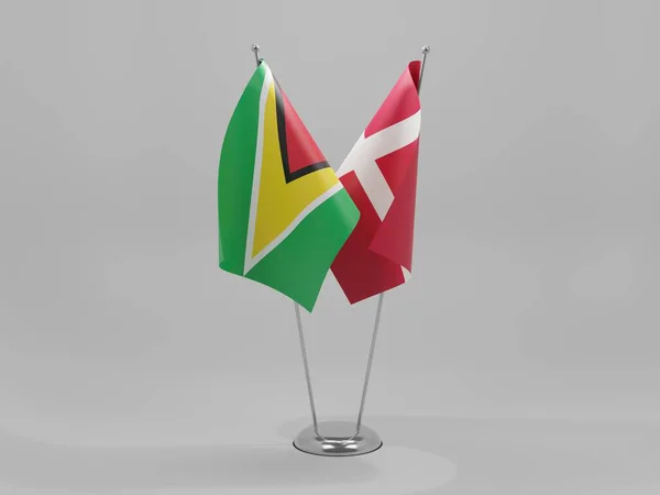 Denemarken Samenwerking Met Guyana Vlaggen Witte Achtergrond Render — Stockfoto