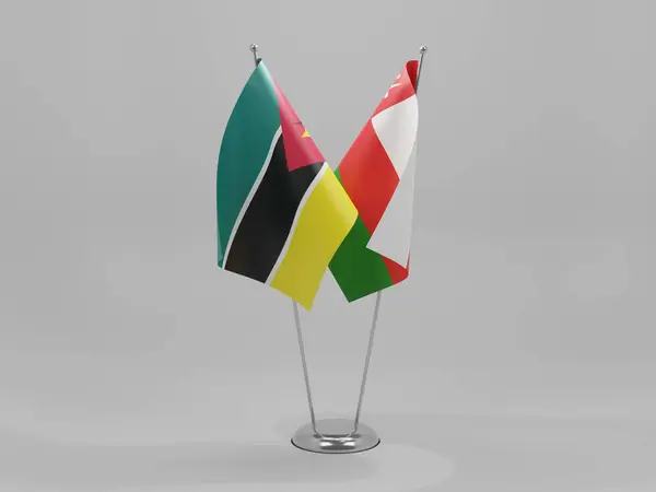 Omán Banderas Cooperación Mozambique Fondo Blanco Render — Foto de Stock