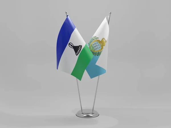 San Marino Bandeiras Cooperação Lesoto Fundo Branco Render — Fotografia de Stock