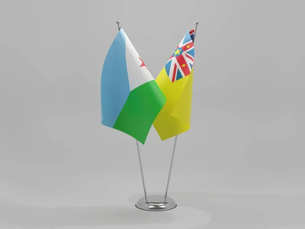 Niue Djibouti Samenwerkingsvlaggen Witte Achtergrond Render — Stockfoto