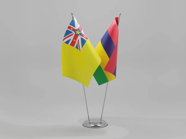 Mauritius Niue Cooperation Flags Weißer Hintergrund Render — Stockfoto