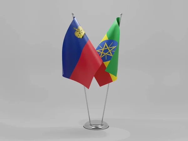 Etiopia Liechtenstein Bandiere Cooperazione Sfondo Bianco Render — Foto Stock
