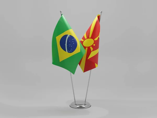 Macedónia Bandeiras Cooperação Brasil Fundo Branco Render — Fotografia de Stock