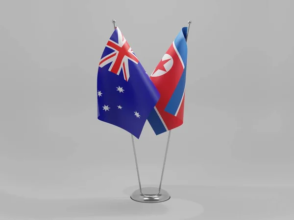 Noord Korea Australië Samenwerking Vlaggen Witte Achtergrond Render — Stockfoto