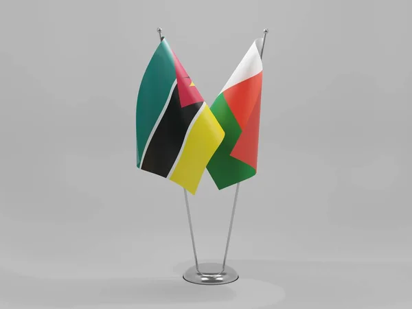 Madagaskar Mozambik Flagi Współpracy Białe Tło Render — Zdjęcie stockowe