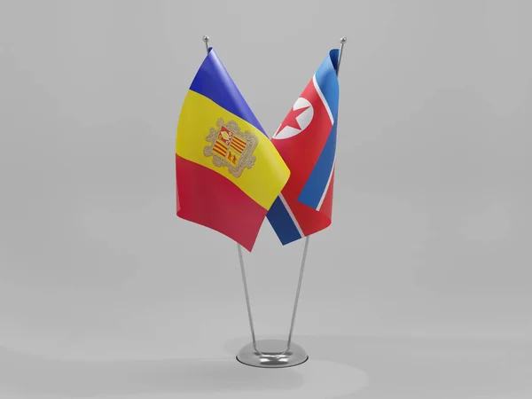 Noord Korea Andorra Samenwerking Vlaggen Witte Achtergrond Render — Stockfoto