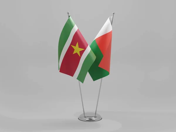 Madagaszkár Suriname Együttműködési Zászlók Fehér Háttér Render — Stock Fotó