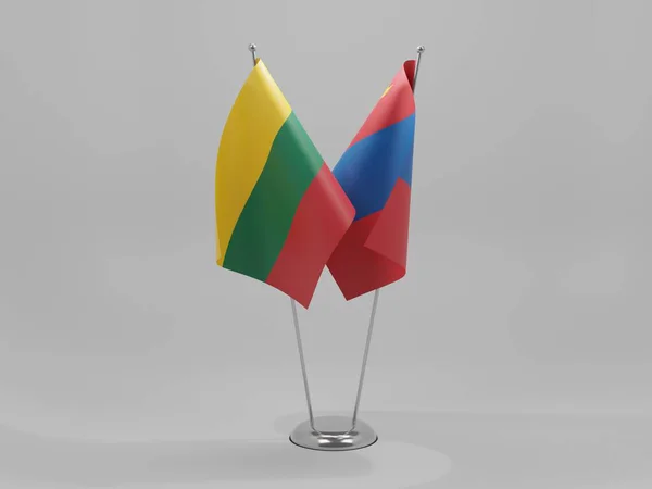 Mongoliet Litauens Samarbetsflaggor Vit Bakgrund Render — Stockfoto