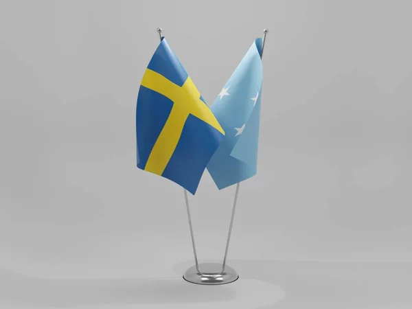 Micronesia Sweden Cooperation Flags White Background Render — стокове фото