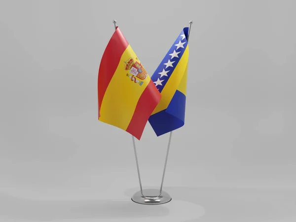 Bosnien Och Hercegovina Spanien Flaggor För Samarbete Vit Bakgrund Render — Stockfoto