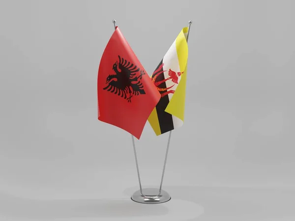 Brunei Albania Banderas Cooperación Fondo Blanco Render — Foto de Stock