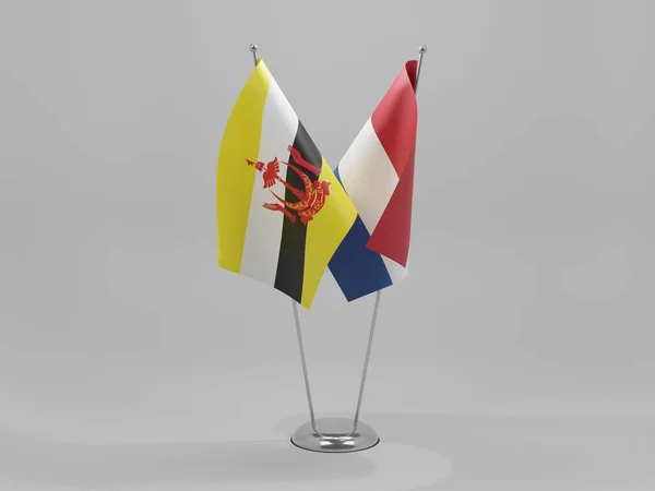 Niederlande Brunei Kooperationsflaggen Weißer Hintergrund Render — Stockfoto