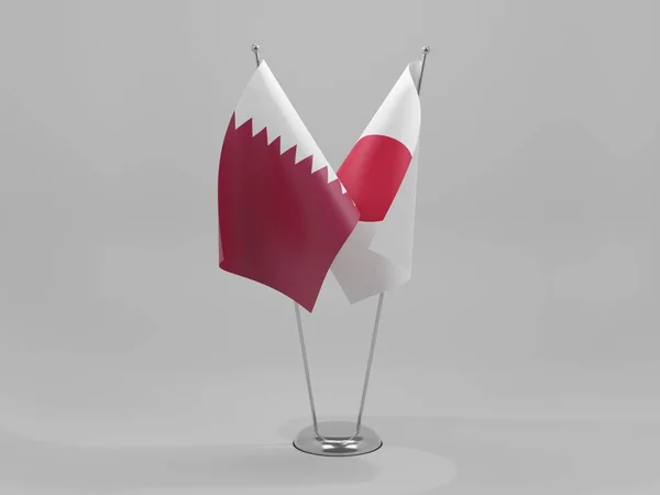 Japon Drapeaux Coopération Qatar Fond Blanc Render — Photo